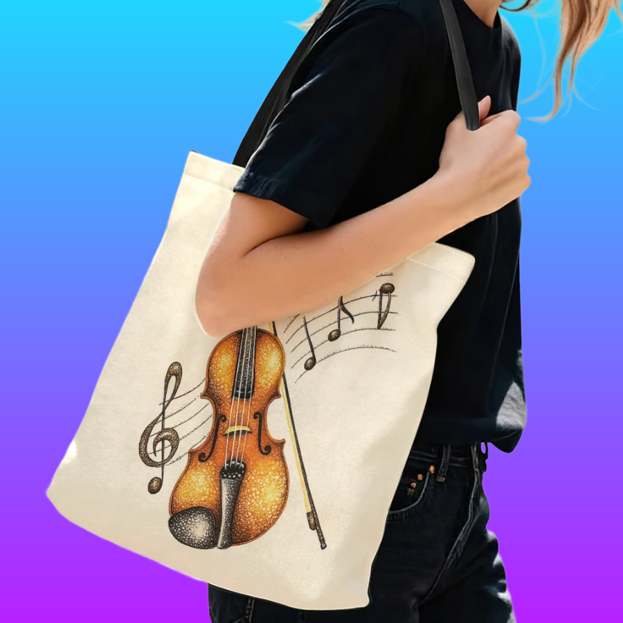Violin & Musical Notes Polyester Tote Bag – 40cm x 35cm