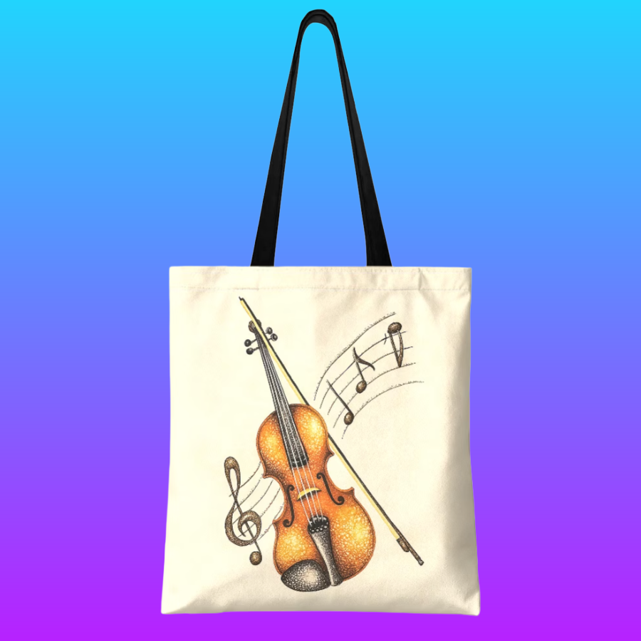 Violin & Musical Notes Polyester Tote Bag – 40cm x 35cm