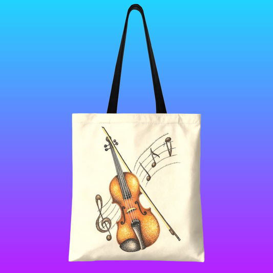Violin & Musical Notes Polyester Tote Bag – 40cm x 35cm