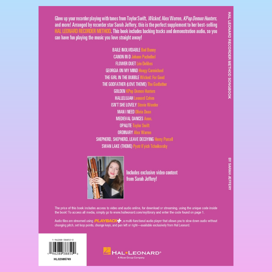 Hal Leonard Recorder Method Songbook - Book/Audio/Video NEW 2026 (15 Popular Songs for C Recorder)