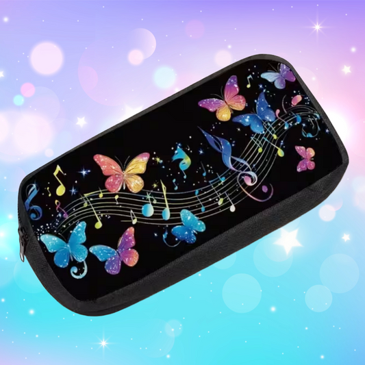 Butterfly Music Notes Pencil Case – Black
