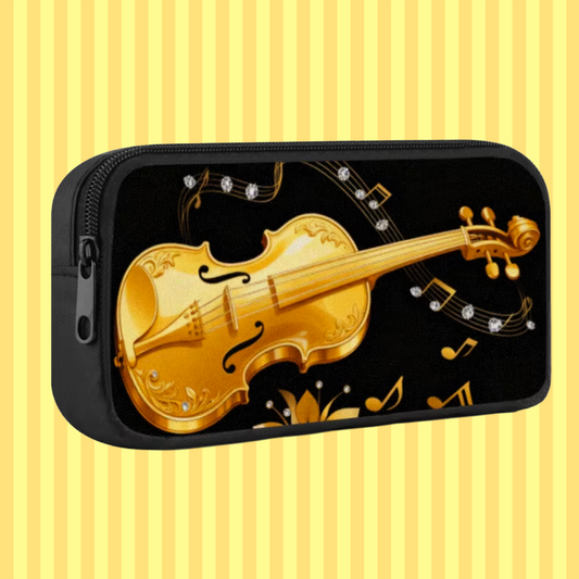 Gold and Black Violin Canvas Pencil Case