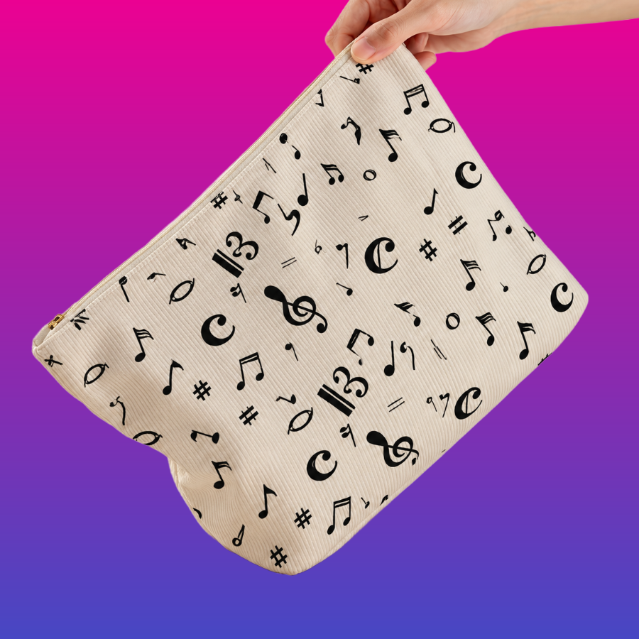 Corduroy Cream Music Note Bag (Pencil Case/Makeup Bag)
