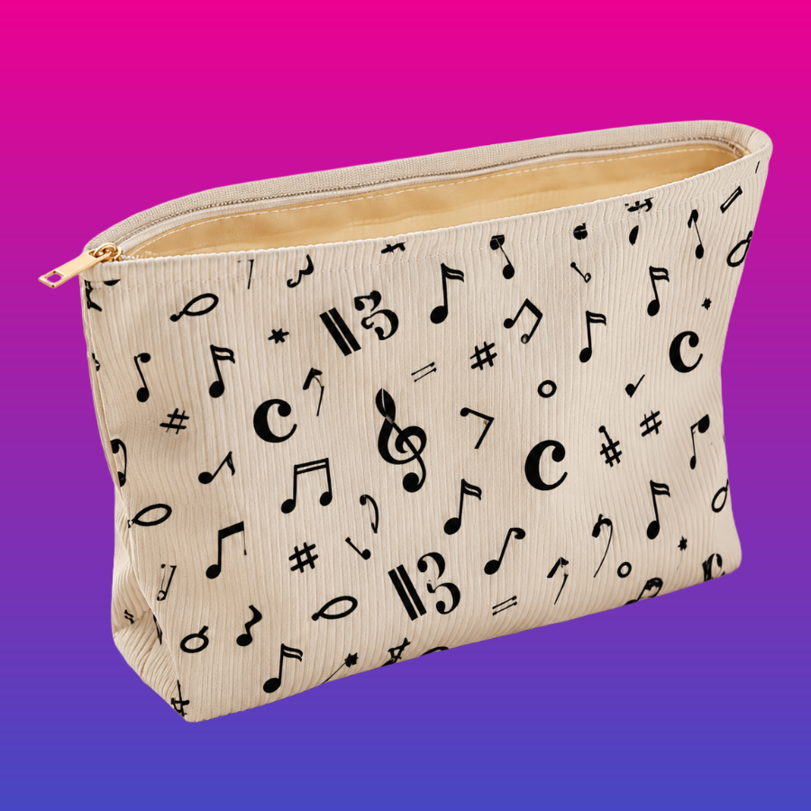 Corduroy Cream Music Note Bag (Pencil Case/Makeup Bag)