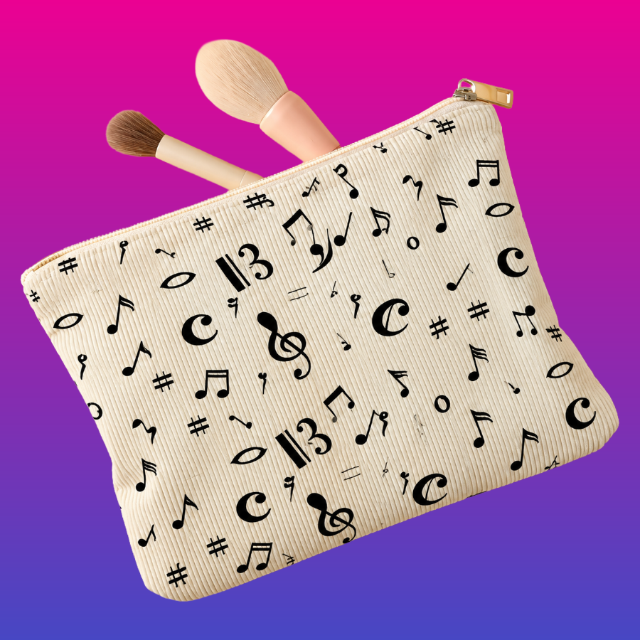 Corduroy Cream Music Note Bag (Pencil Case/Makeup Bag)