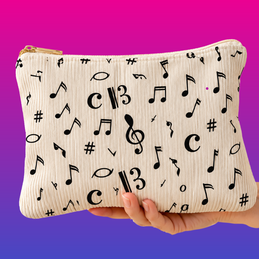 Corduroy Cream Music Note Bag (Pencil Case/Makeup Bag)