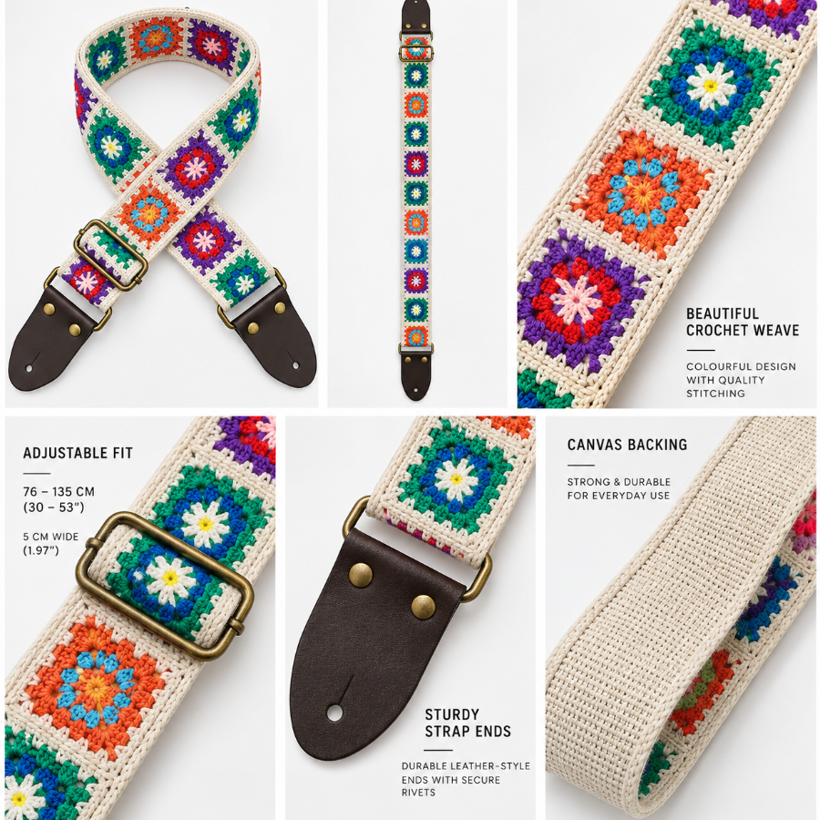 Bohemian Square Crochet Weave Guitar/Bass/Ukulele Strap