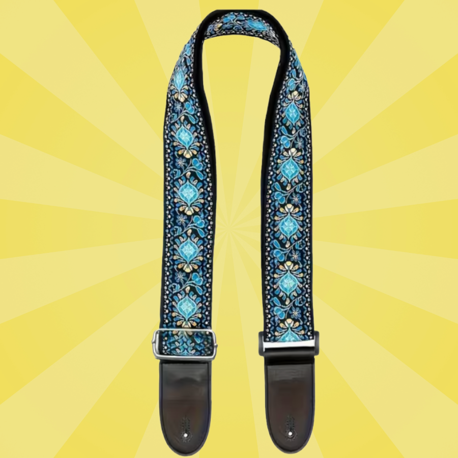 Tapestry Style Retro Guitar/Bass/Ukulele Strap - Blue Foral