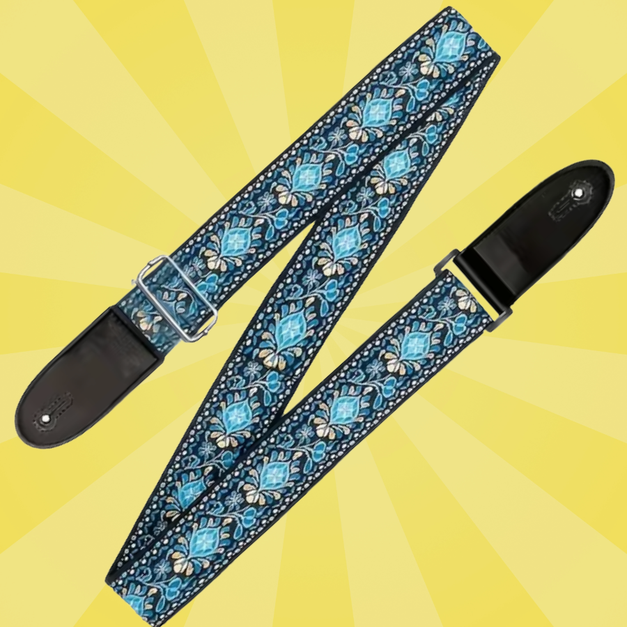 Tapestry Style Retro Guitar/Bass/Ukulele Strap - Blue Foral