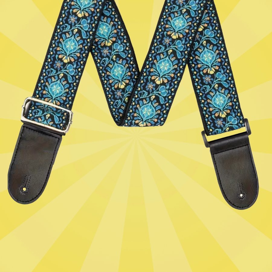 Tapestry Style Retro Guitar/Bass/Ukulele Strap - Blue Foral