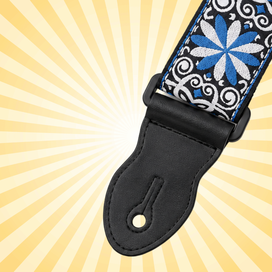 Tapestry Style Retro Guitar/Bass/Ukulele Strap - Embroidered Blue Flower