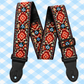 Vintage Folk Embroidered Guitar/Bass/Ukulele Strap- Red & Blue Floral