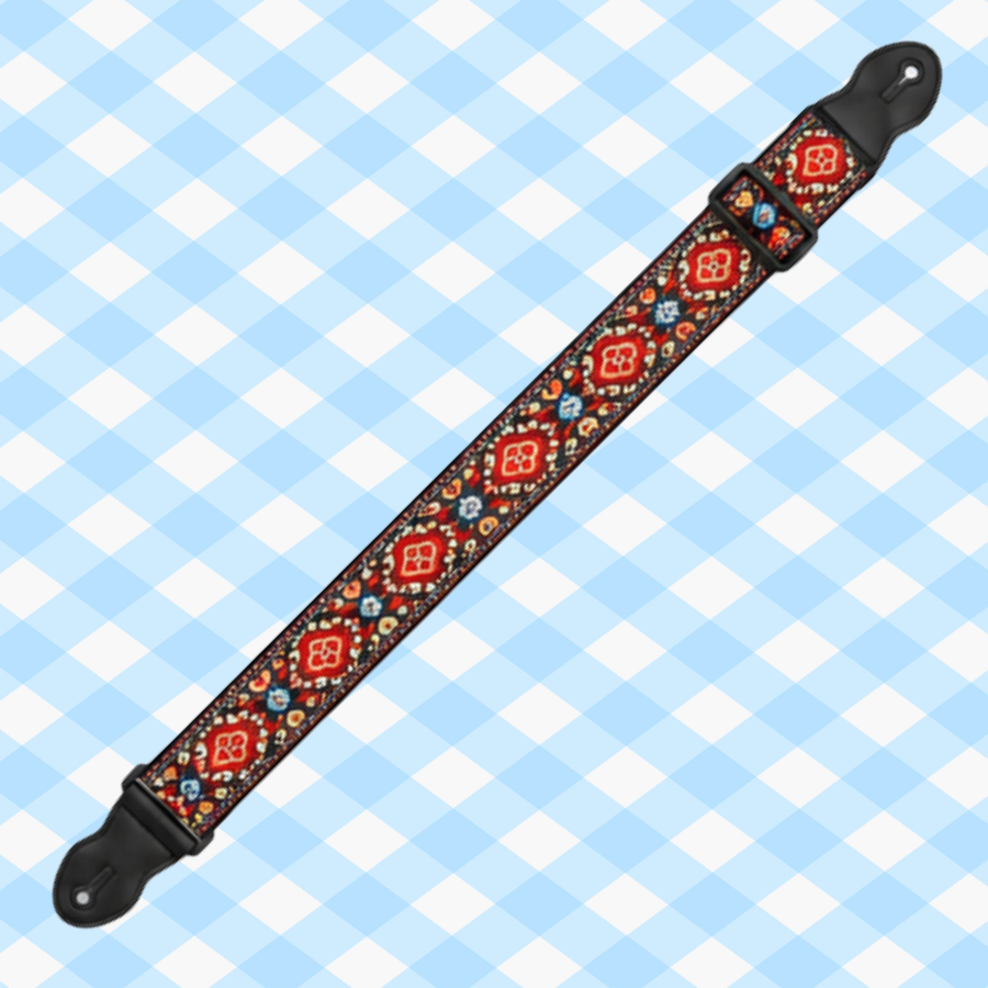 Vintage Folk Embroidered Guitar/Bass/Ukulele Strap- Red & Blue Floral