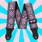 Vintage Folk Embroidered Guitar/Bass/Ukulele Strap - Flamingo Pink & Blue