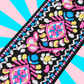Vintage Folk Embroidered Guitar/Bass/Ukulele Strap - Flamingo Pink & Blue