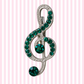 Silver Treble Clef Pin with Emerald Green Rhinestones