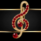 Gold Treble Clef Pin with Red Rhinestones (1.6cm x 3.4cm)