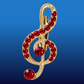 Gold Treble Clef Pin with Red Rhinestones (1.6cm x 3.4cm)