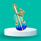 Blue Teal Rhinestone Violin with Butterly Enamel Pin
