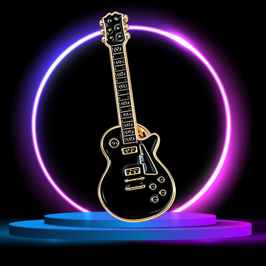 Black LP Style Guitar Enamel Pin