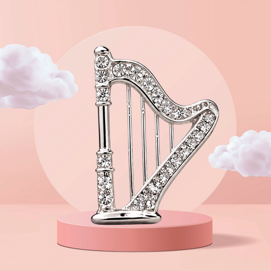 Silver Mini Pin Harp with Rhinestones