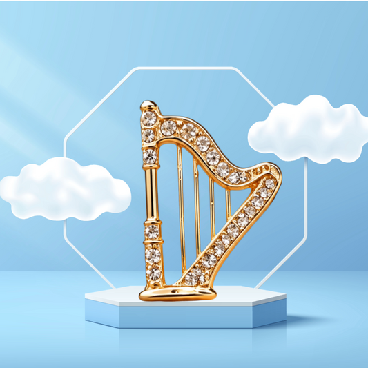 Gold Mini Pin Harp with Rhinestones