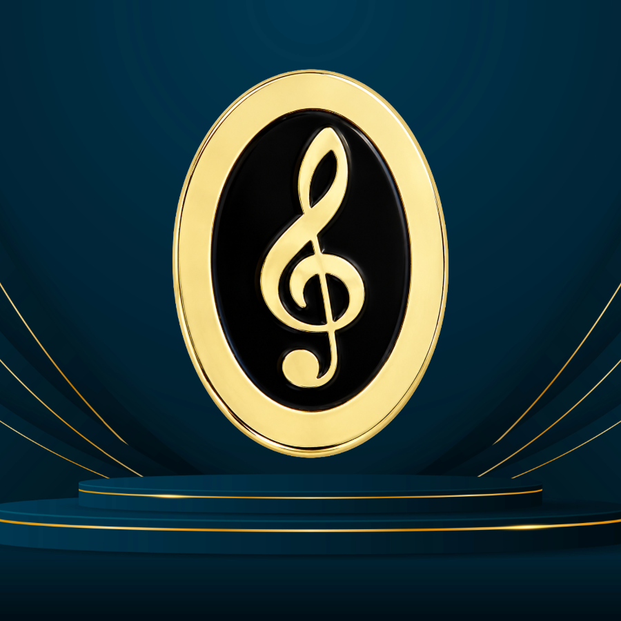 Oval Treble Clef Mini Pin (Black and Gold)