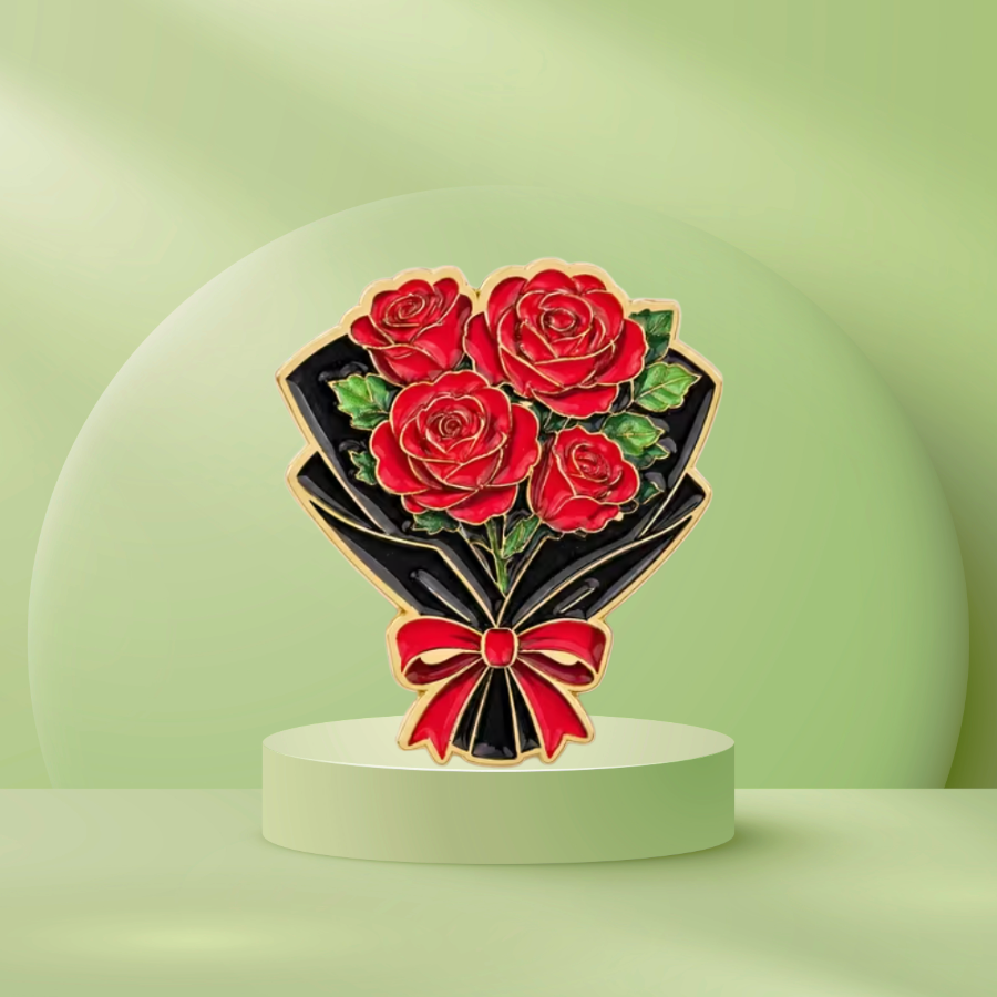 Red Rose Bouquet Enamel Pin