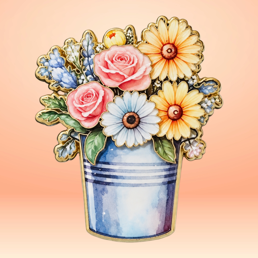 Soft Pastel Spring Cottage Flowers Enamel Pin