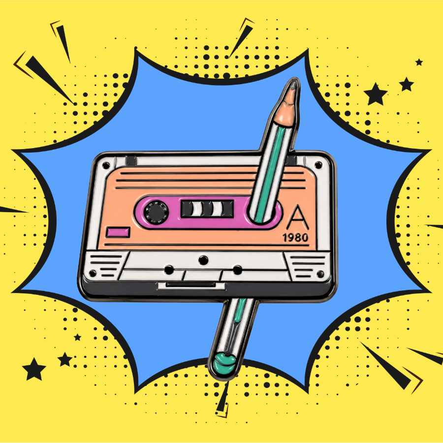 Retro Cassette Tape and Pencil - Enamel Pin