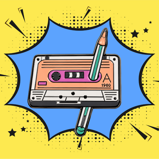Retro Cassette Tape and Pencil - Enamel Pin