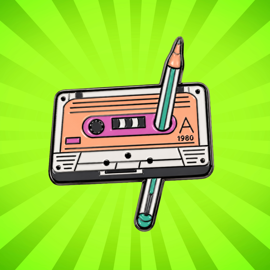 Retro Cassette Tape and Pencil - Enamel Pin