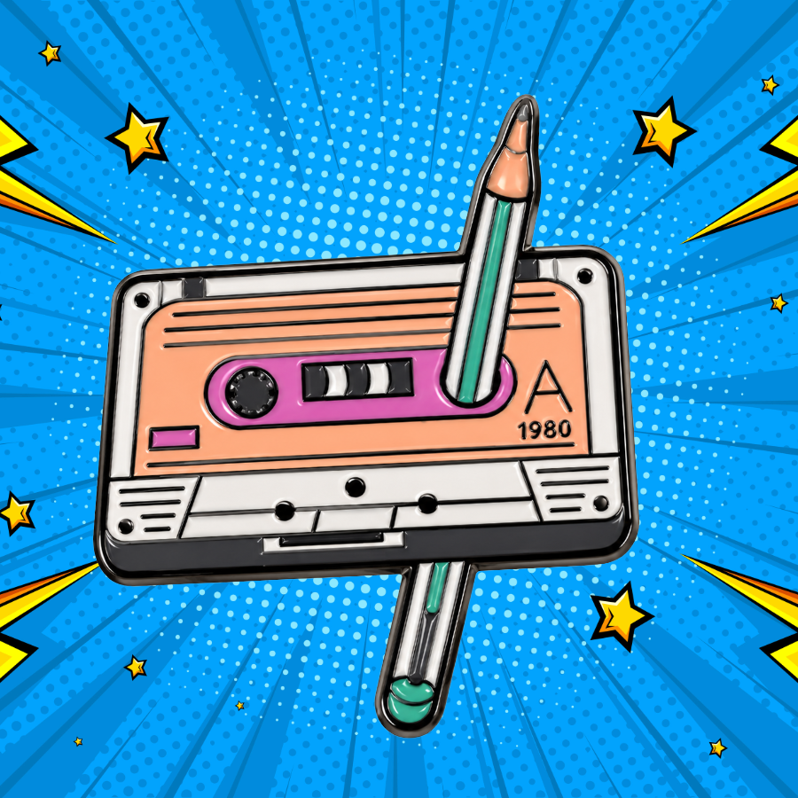 Retro Cassette Tape and Pencil - Enamel Pin