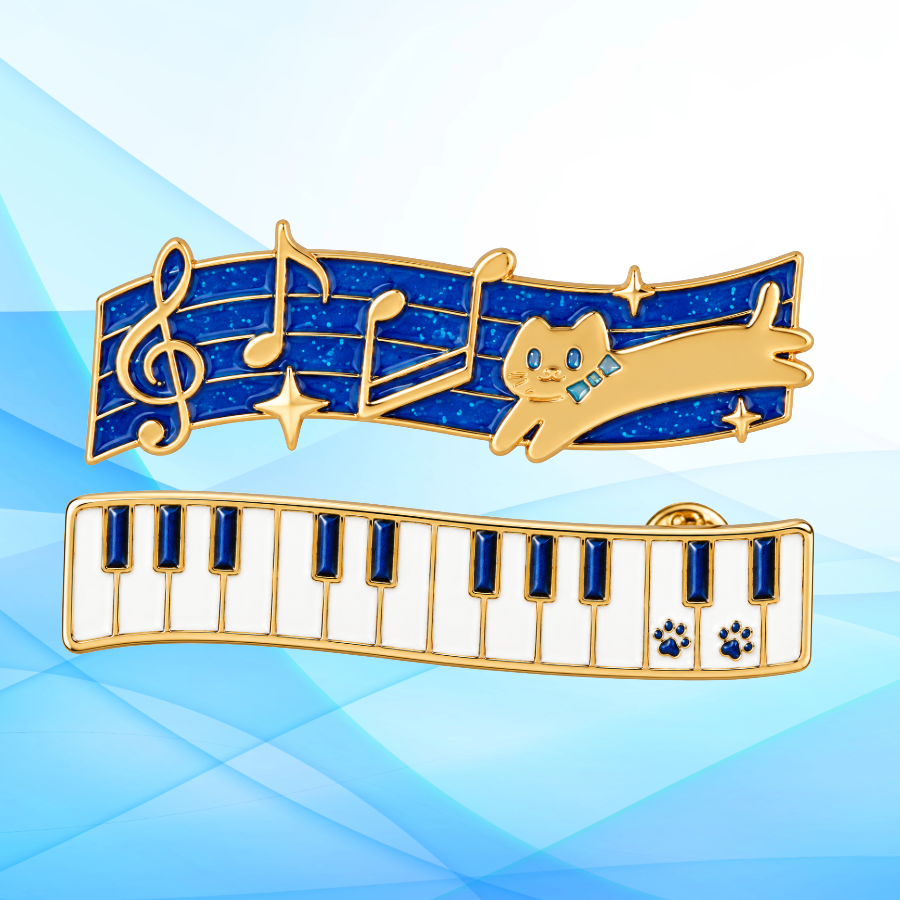 Piano Keys & Musical Cat -  Enamel 2 Pin Set