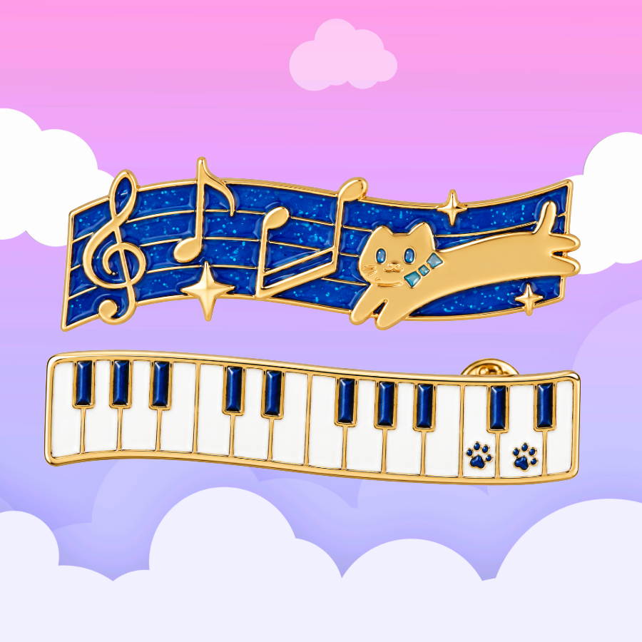 Piano Keys & Musical Cat -  Enamel 2 Pin Set
