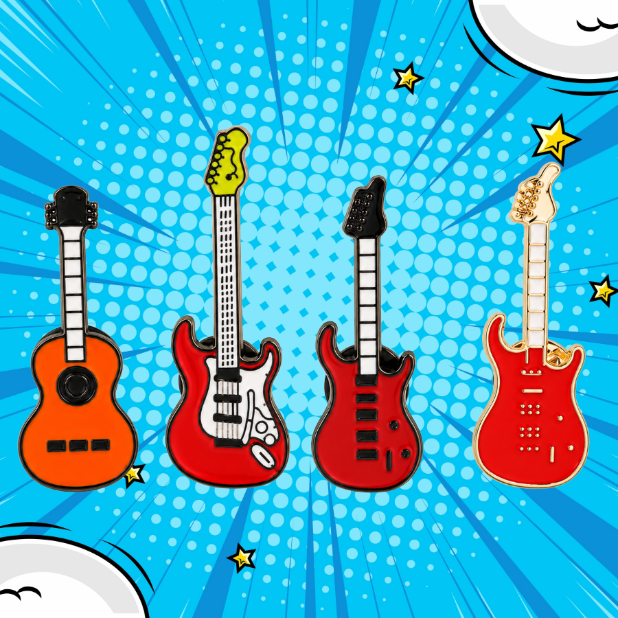 Guitar Enamel Pin Pack - 4 Piece Guitar Pin Set