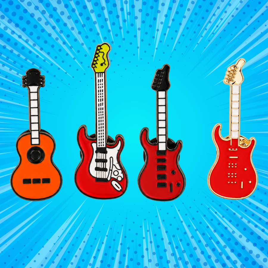 Guitar Enamel Pin Pack - 4 Piece Guitar Pin Set