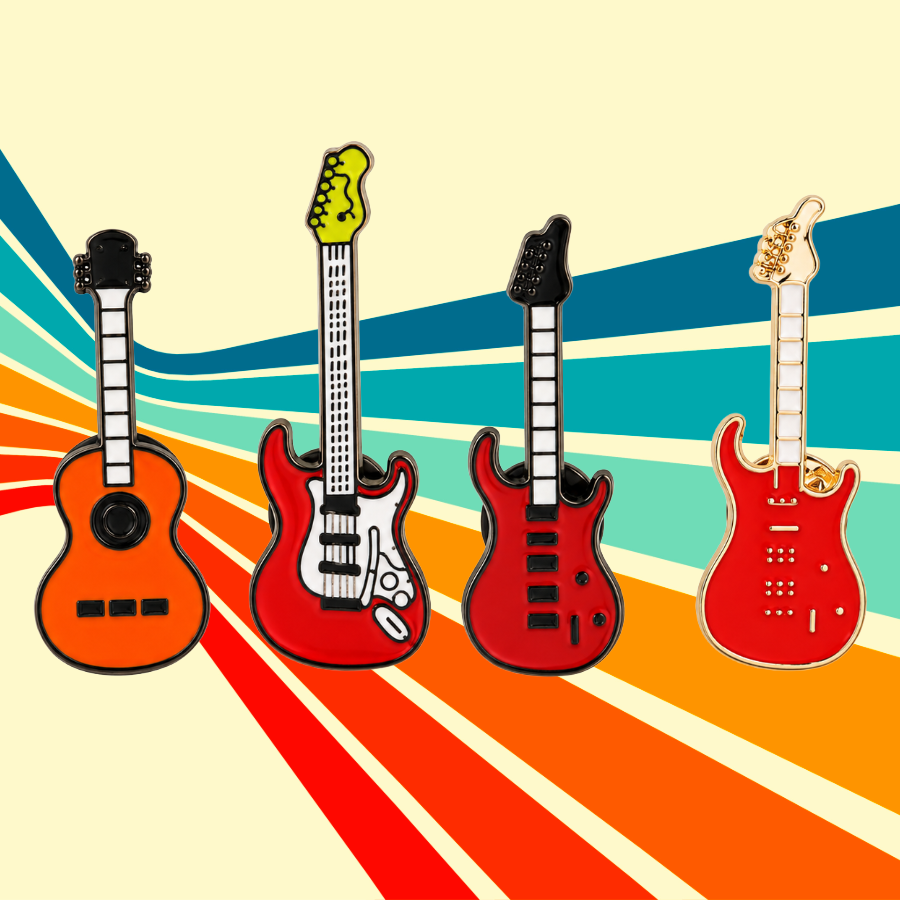 Guitar Enamel Pin Pack - 4 Piece Guitar Pin Set