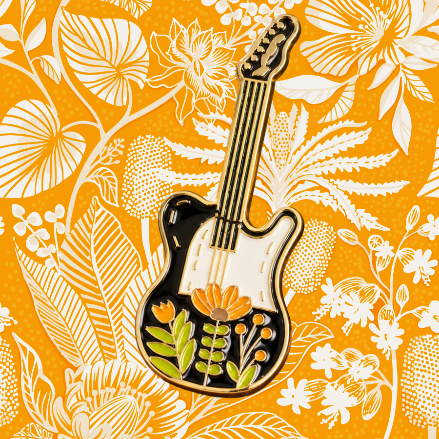 Vintage Floral Enamel Guitar Pin