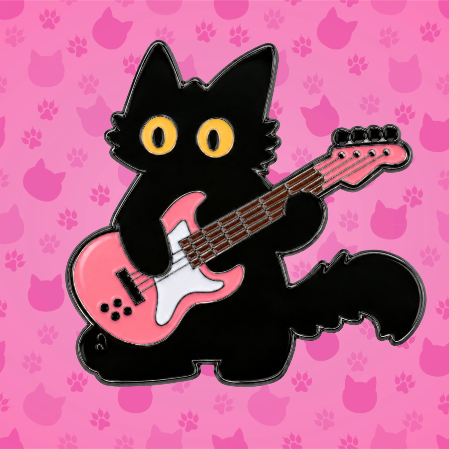 Black Cat Pink Electric- Enamel Guitar Pin