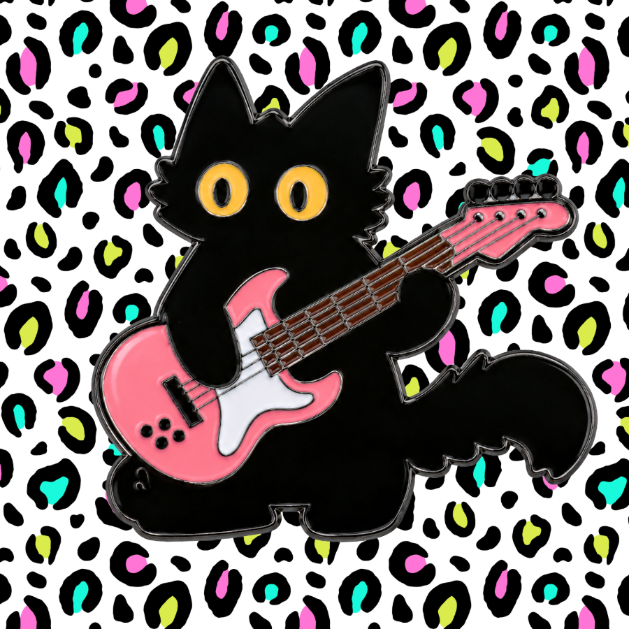 Black Cat Pink Electric- Enamel Guitar Pin