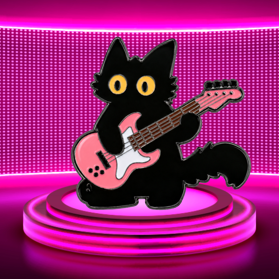 Black Cat Pink Electric- Enamel Guitar Pin
