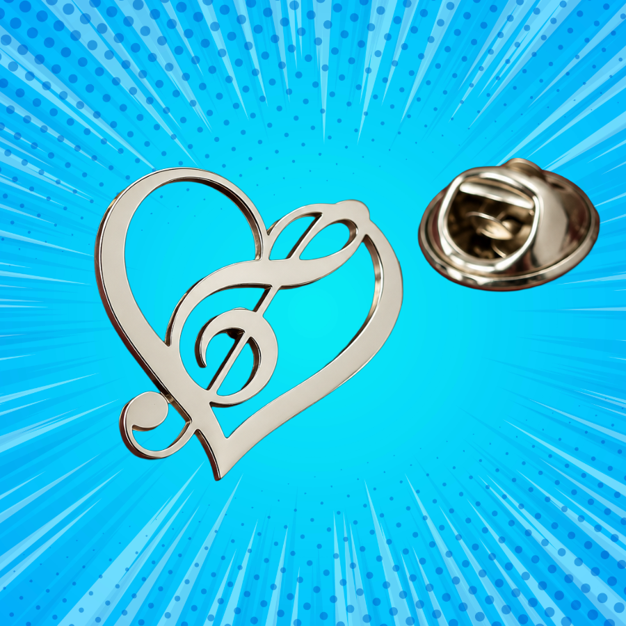 Silver Treble Clef Heart Lapel Pin