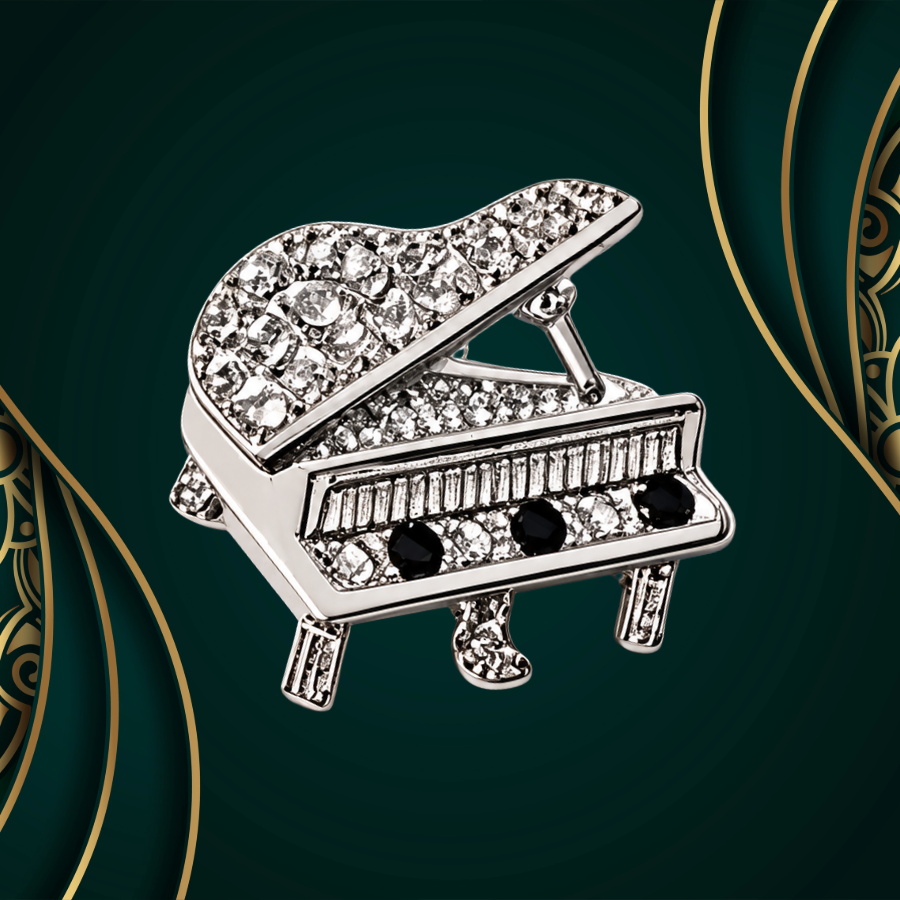 Silver Rhinestone Grand Piano Mini Pin