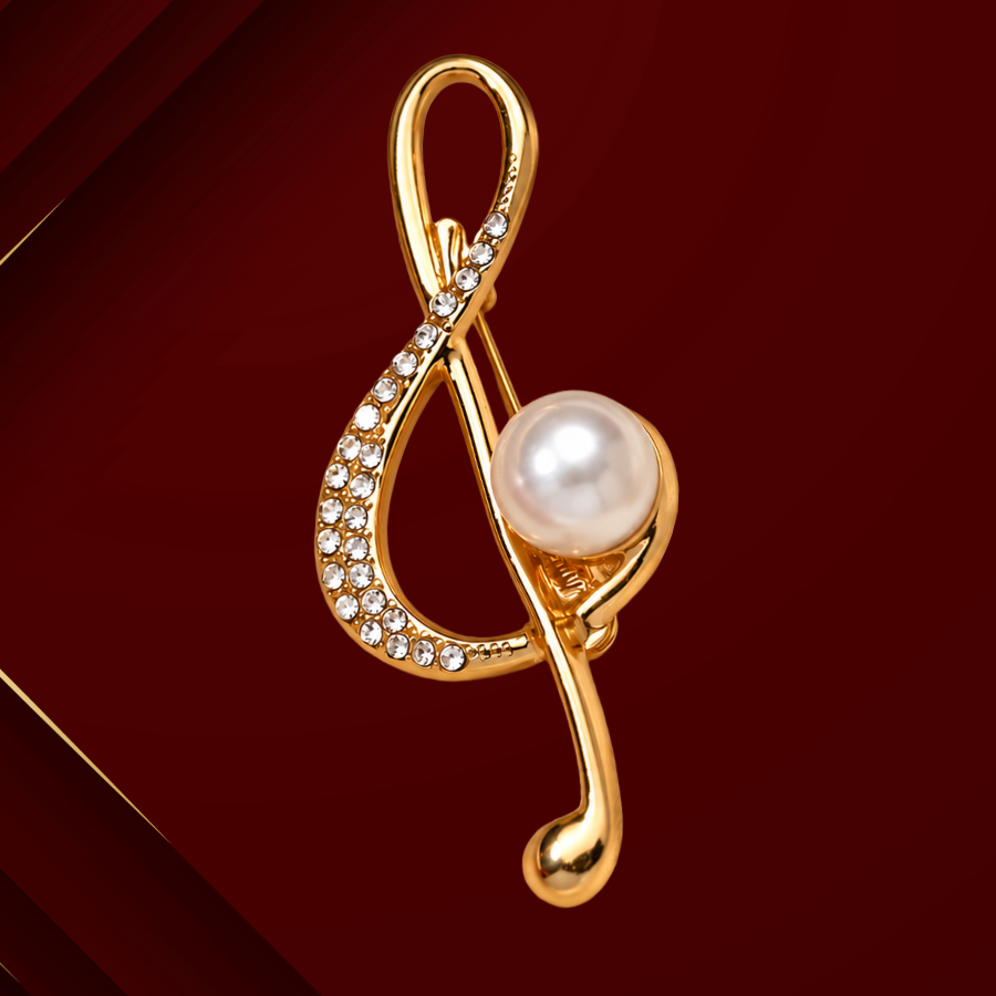 Gold Treble Clef Pearl Pin