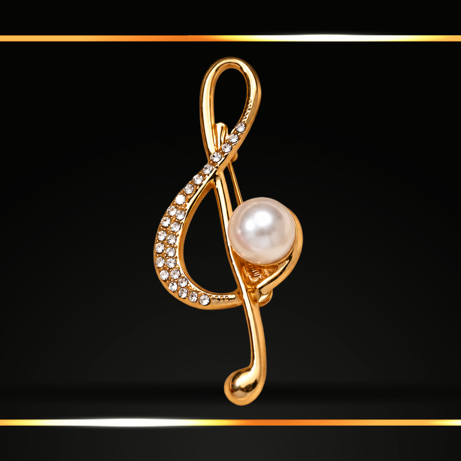 Gold Treble Clef Pearl Pin