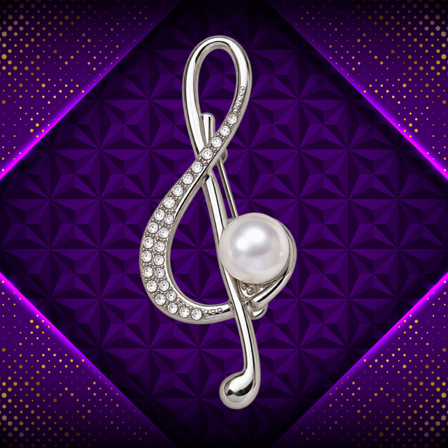 Silver Treble Clef Pearl Pin