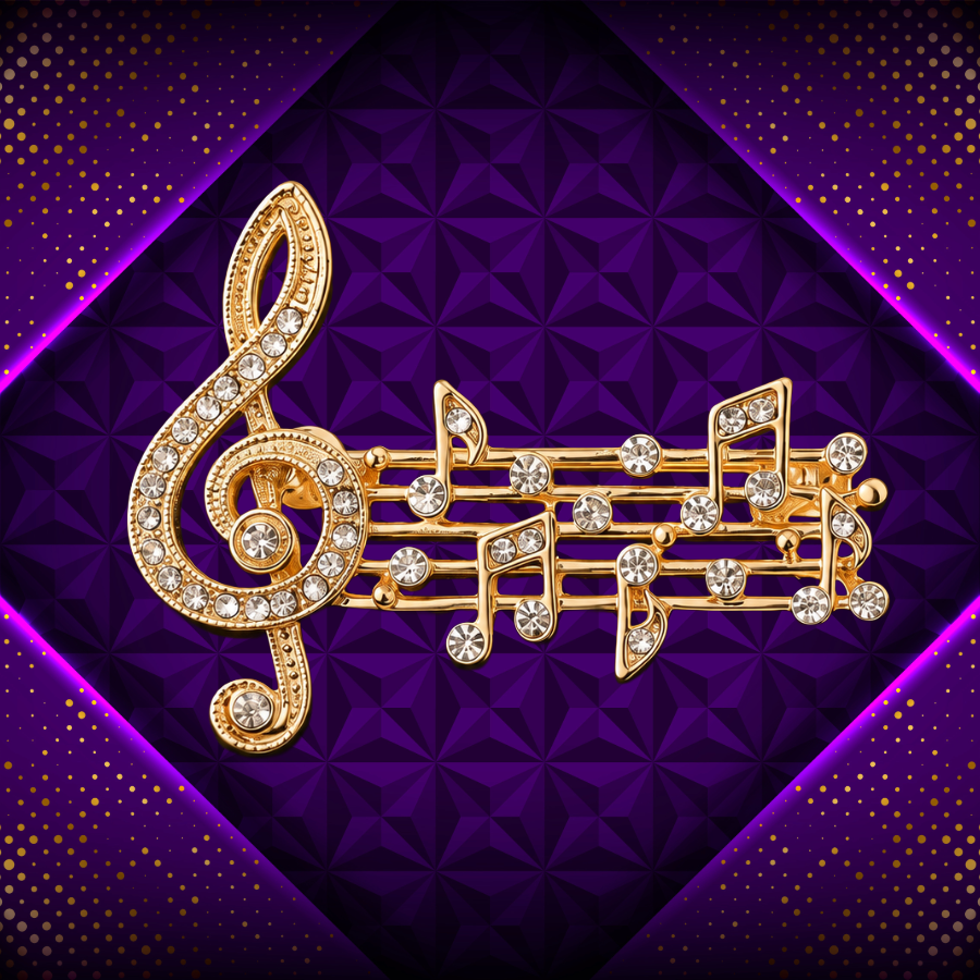 Gold Rhinestone Treble Clef Stave