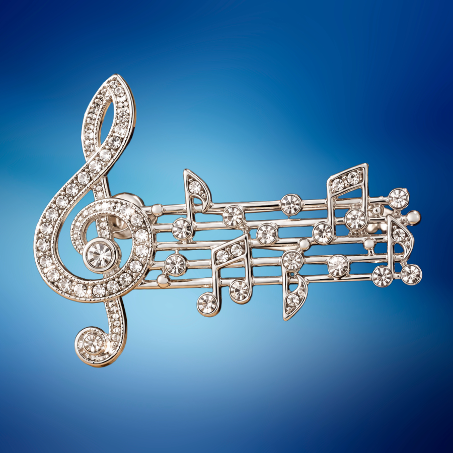 Silver Rhinestone Treble Clef Stave