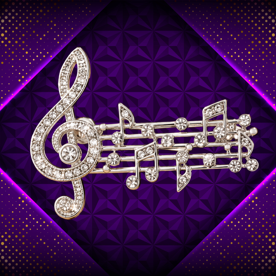 Silver Rhinestone Treble Clef Stave